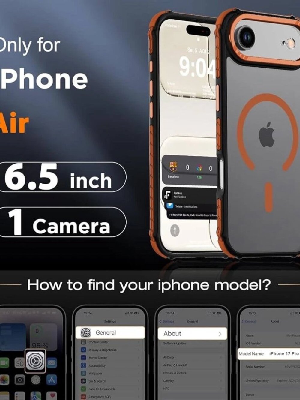 Magnetic Shockproof Matte Back Case for Apple iPhone Air (6.5-inch) Orange - Picture 7 of 7